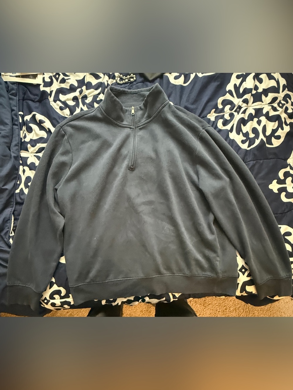 Amazon Essentials Men's Navy Quarter-Zip Fleece Pullover
